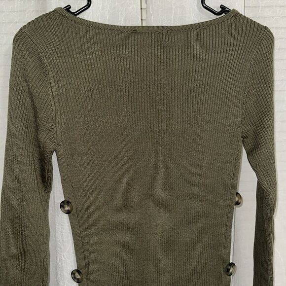 Lulus S Olive Green Boat Neck Ribbed Knit Long Sleeve Mini Sweater Dress - Picture 7 of 11